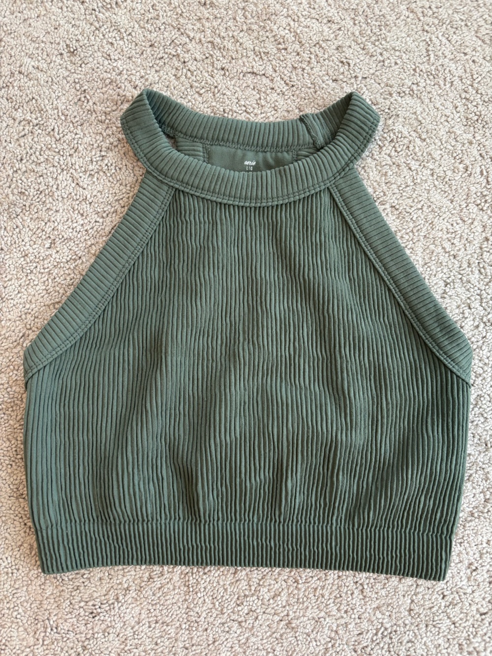 aerie Olive Ribbed Halter Crop Top, Women’s Large, will fit a Medium